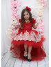 Red Beaded High Low Flower Girl Dress Birthday Dress Red Beaded High Low Flower Girl Dress Birthday Dress